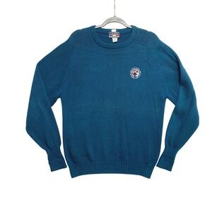 VINTAGE US OPEN Sweater Mens Small Teal Egyptian Cotton Knit Crewneck Pullover